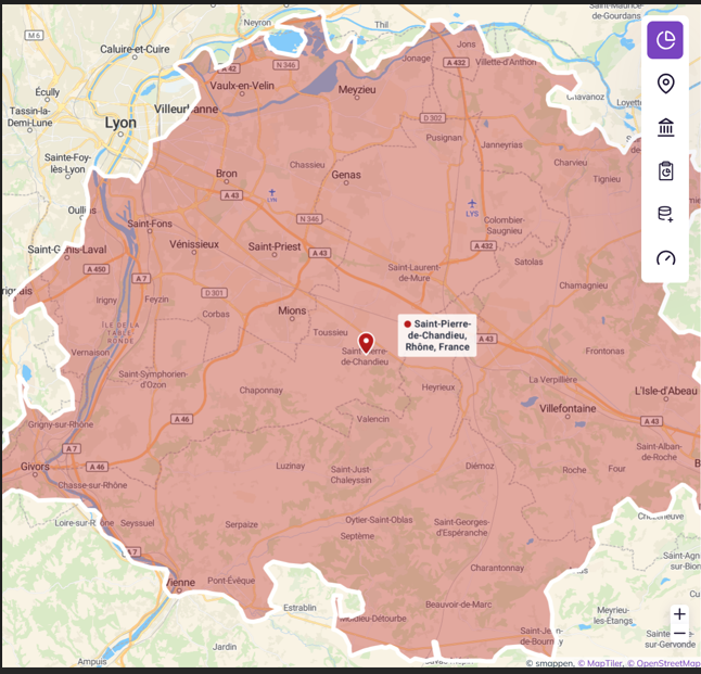 Carte de la zone d'intervention de Les Jours Sereins autour de Saint-Pierre-de-Chandieu
